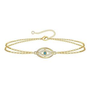18K Gold Plated Women's Evil Eye Bracelet with Center Faux Stone Waterproof